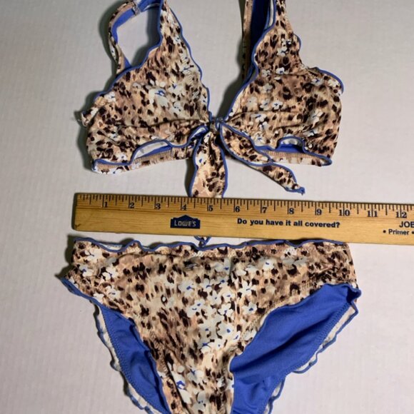 Hobie Girl's Sz 7 2Pc Cheetah Animal Print Ruffle Edges Hipster Swimwear (I) - Picture 2 of 8